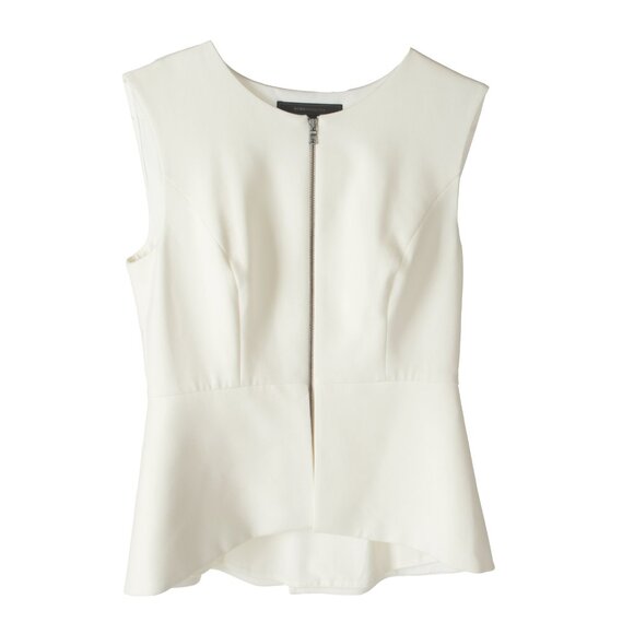 BCBG MAXAZRIA Abrielle Sleeveless Top Structured Peplum Zipper Ivory Vest S - Picture 14 of 14